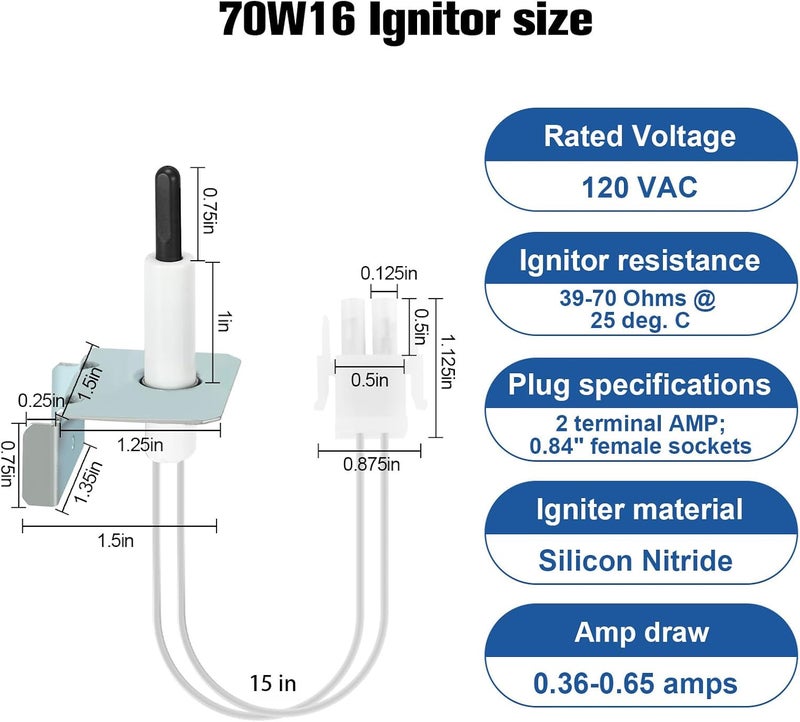 MOHTOL بديل موقد 70W16 معزز لشرارة السطح الساخن متوافق مع لينكس إيمرسون أرمسترونغ وايت رودجرز شرارة السيليكون نيتريد، 789A-801A1 استبدال LB-112237B 41-430N موقد شرارة - Image 2